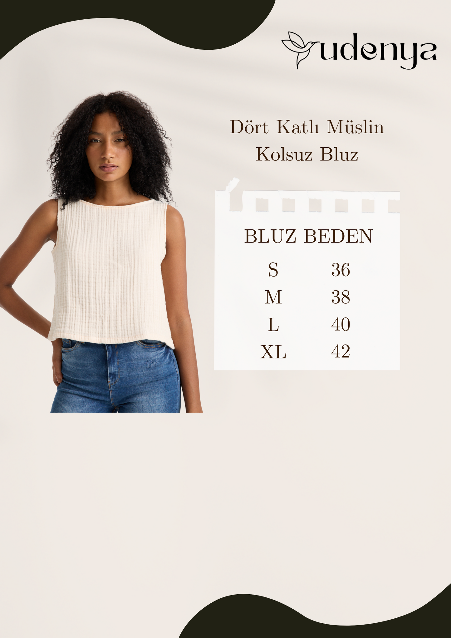 Dört Katlı Müslin Kolsuz Bluz