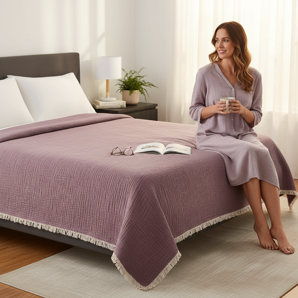 Bulut Dokunuşu – 4 Kat Müslin & 3 Kat Elyaf Yatak Örtüsü / Yorgan (230x240 cm)