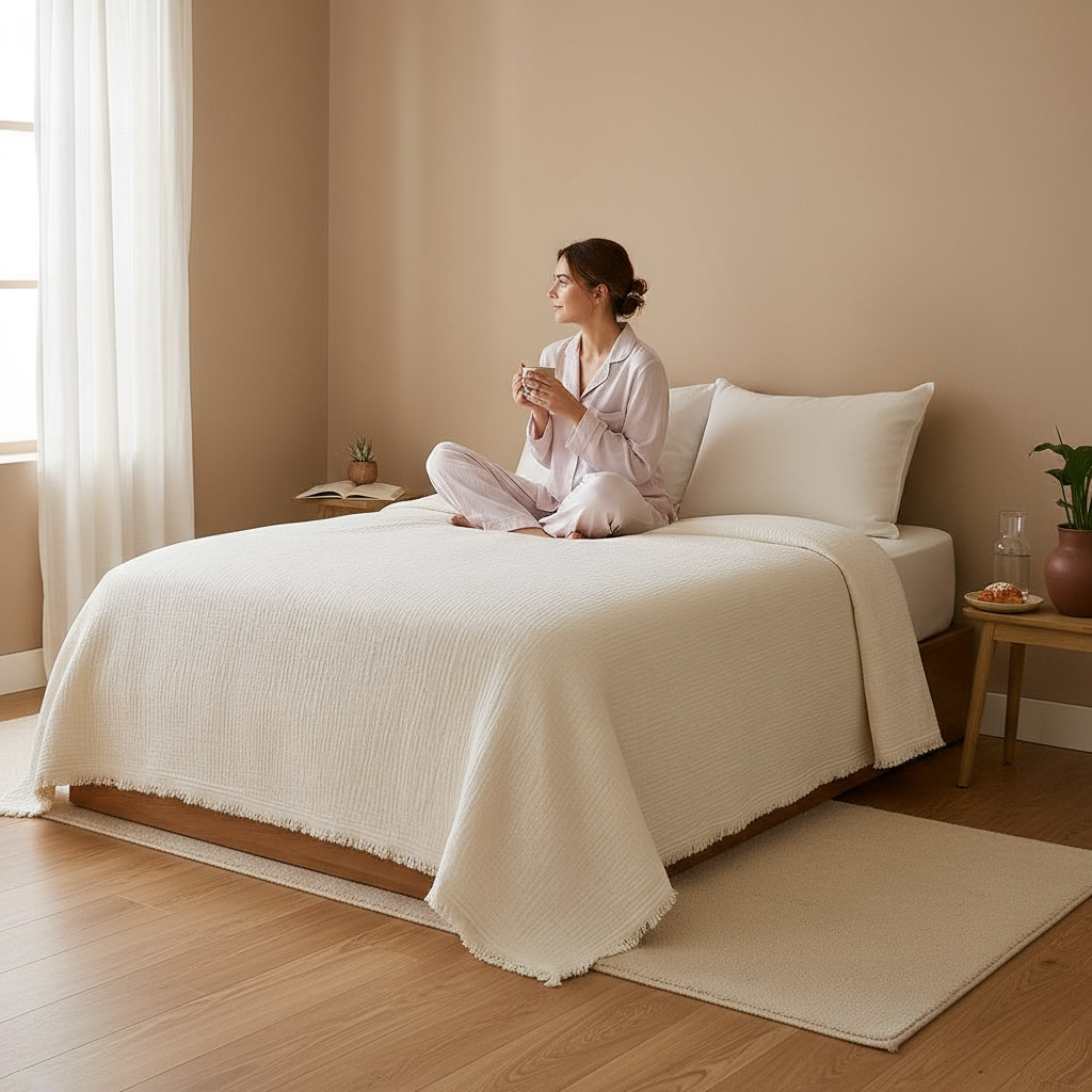 Bulut Dokunuşu – 4 Kat Müslin & 3 Kat Elyaf Yatak Örtüsü / Yorgan (230x240 cm)