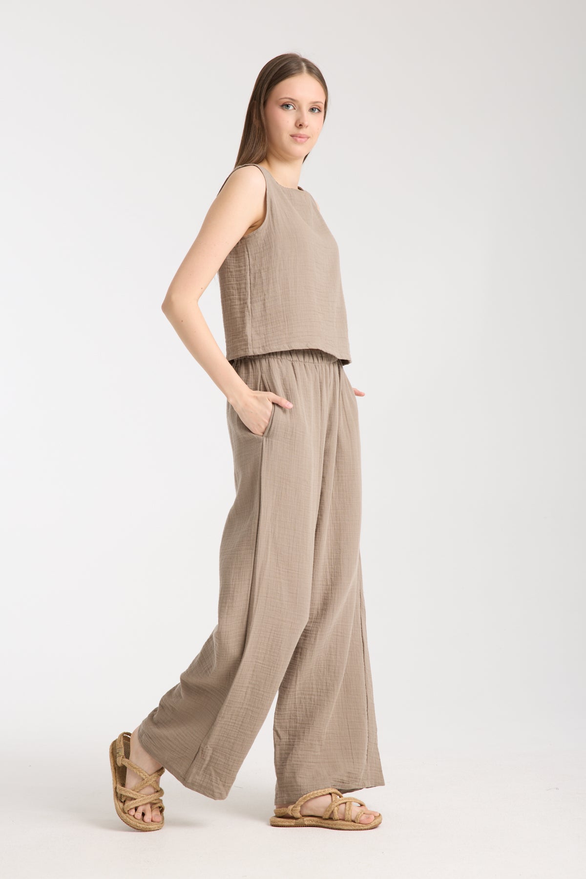 Çift Katlı Müslin Bol Paça Takım