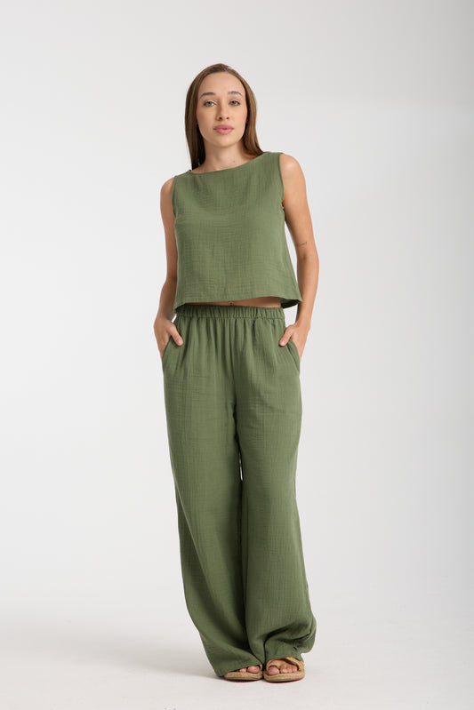 Çift Katlı Müslin Bol Paça Takım