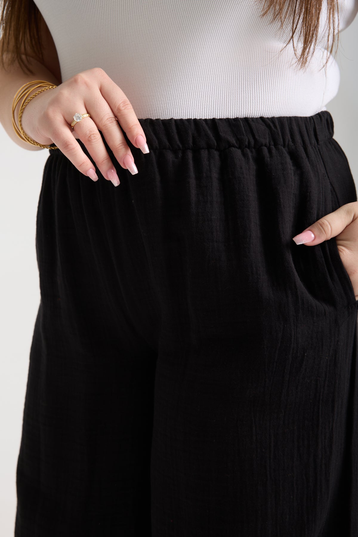 Büyük Beden Çift Kat Müslin Bol Paça Pantolon