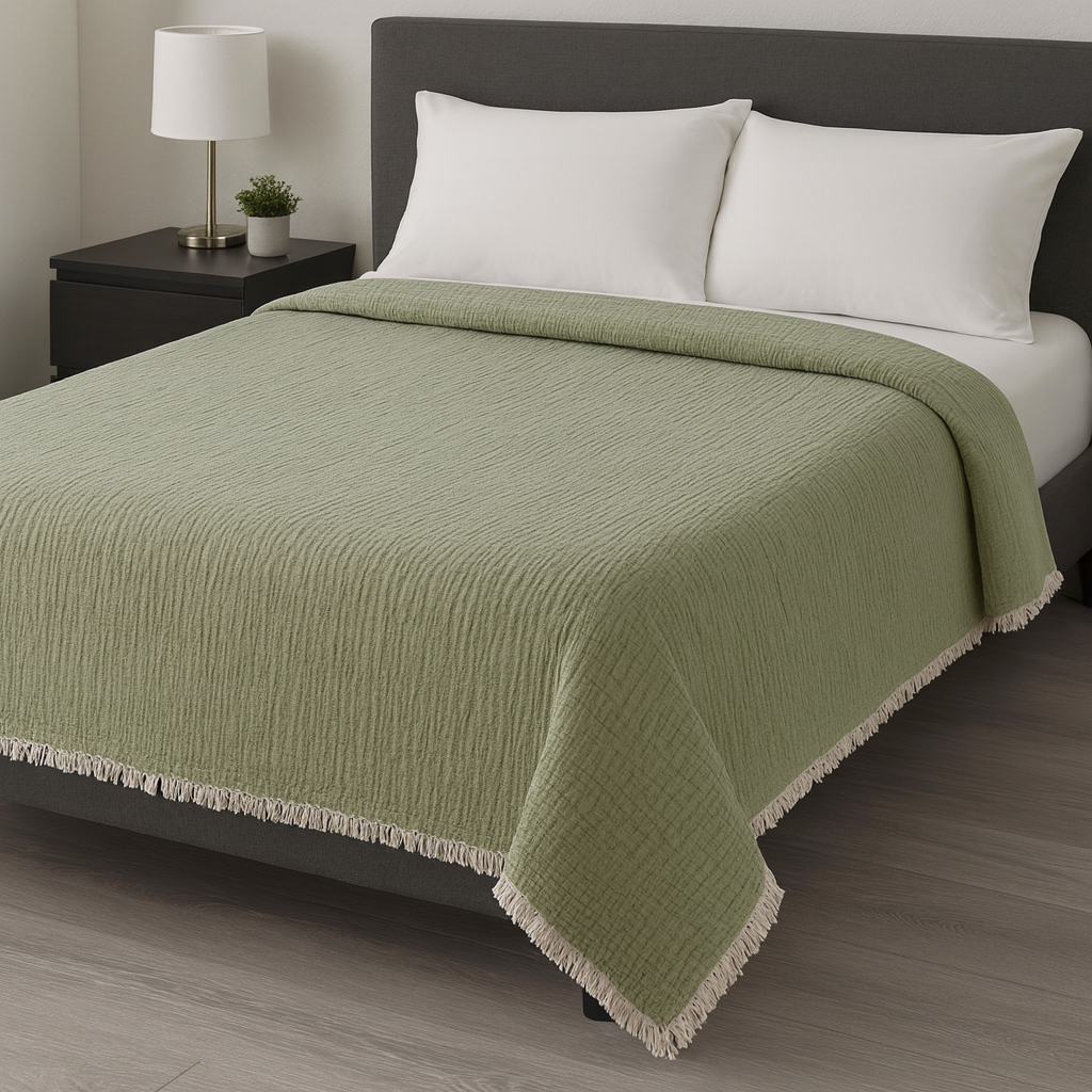 Bulut Dokunuşu – 4 Kat Müslin & 3 Kat Elyaf Yatak Örtüsü / Yorgan (230x240 cm)