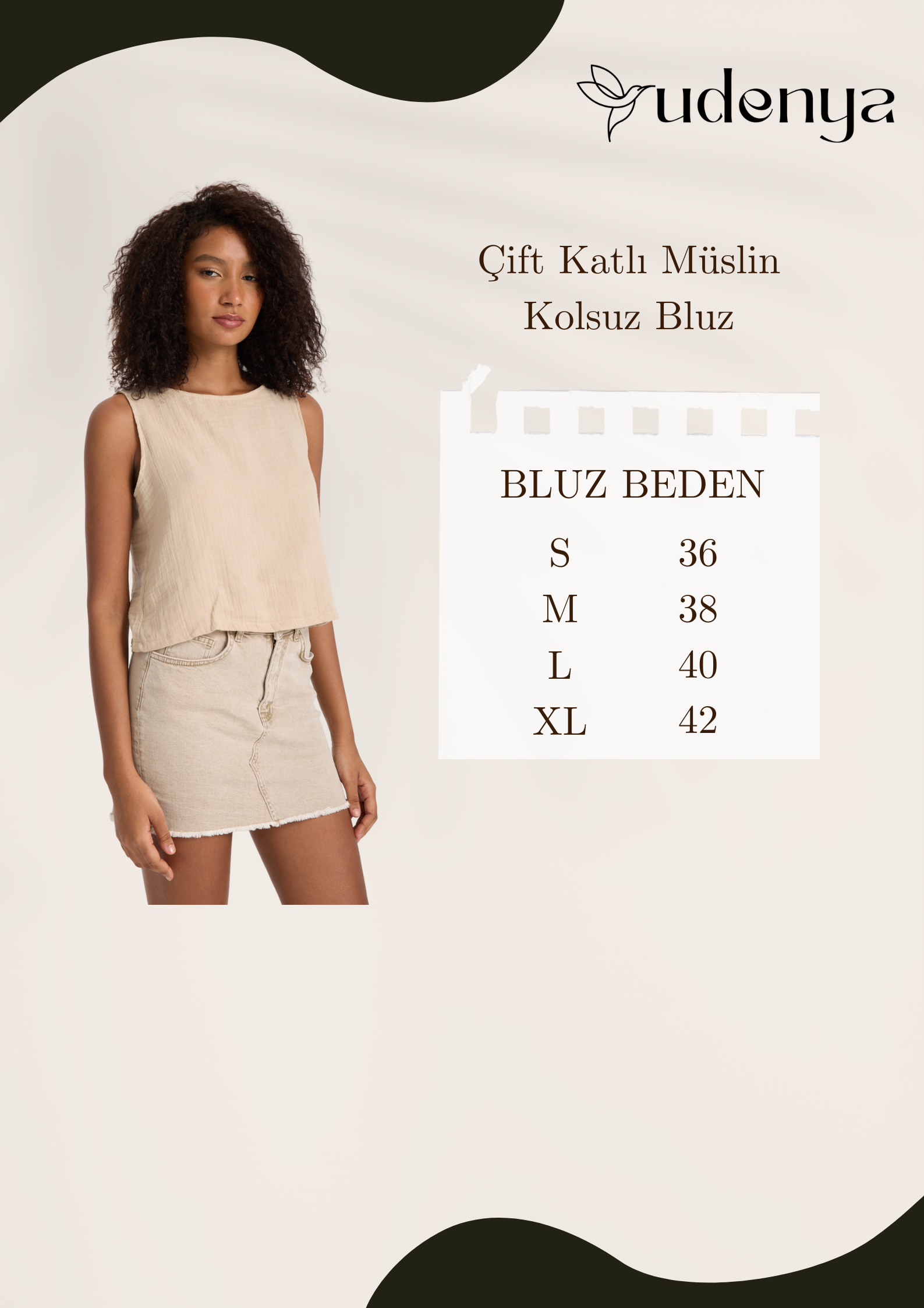 Çift Katlı Müslin Kolsuz Bluz