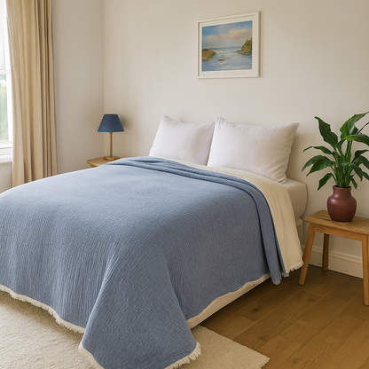 Bulut Dokunuşu – 4 Kat Müslin & 3 Kat Elyaf Yatak Örtüsü / Yorgan (230x240 cm)