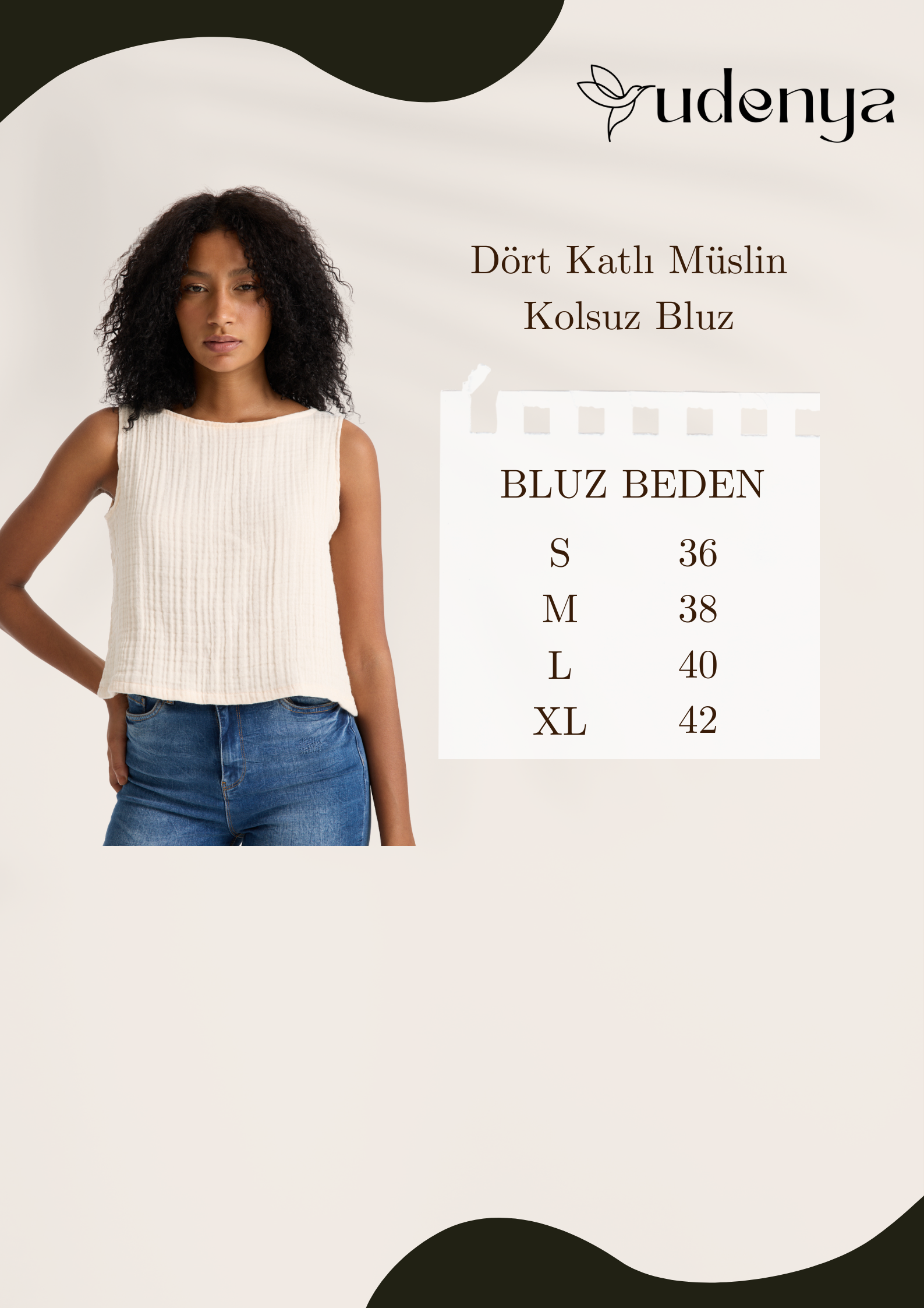 Dört Katlı Müslin Kolsuz Bluz