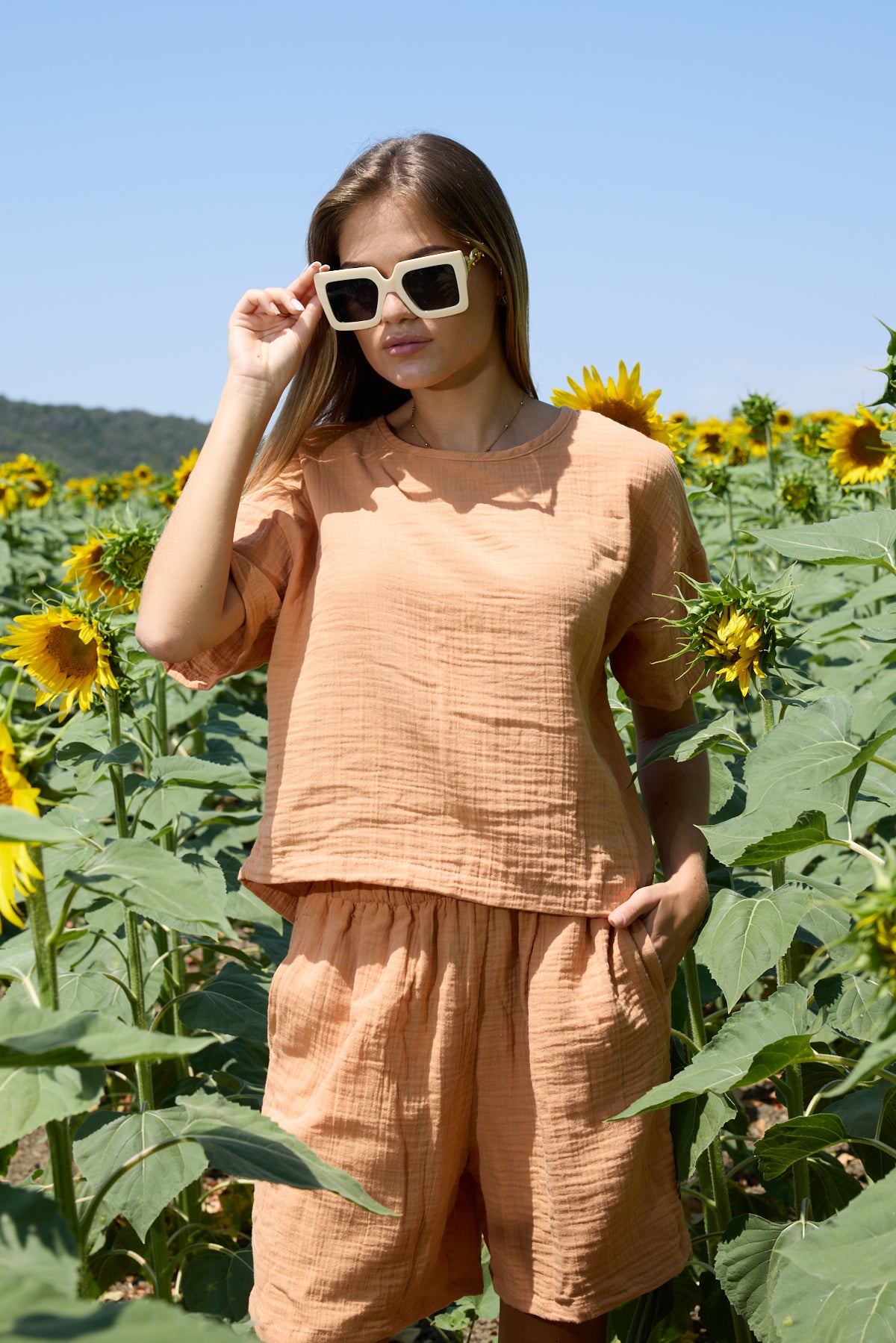 Çift Katlı Müslin T-Shirt & Şort Takım