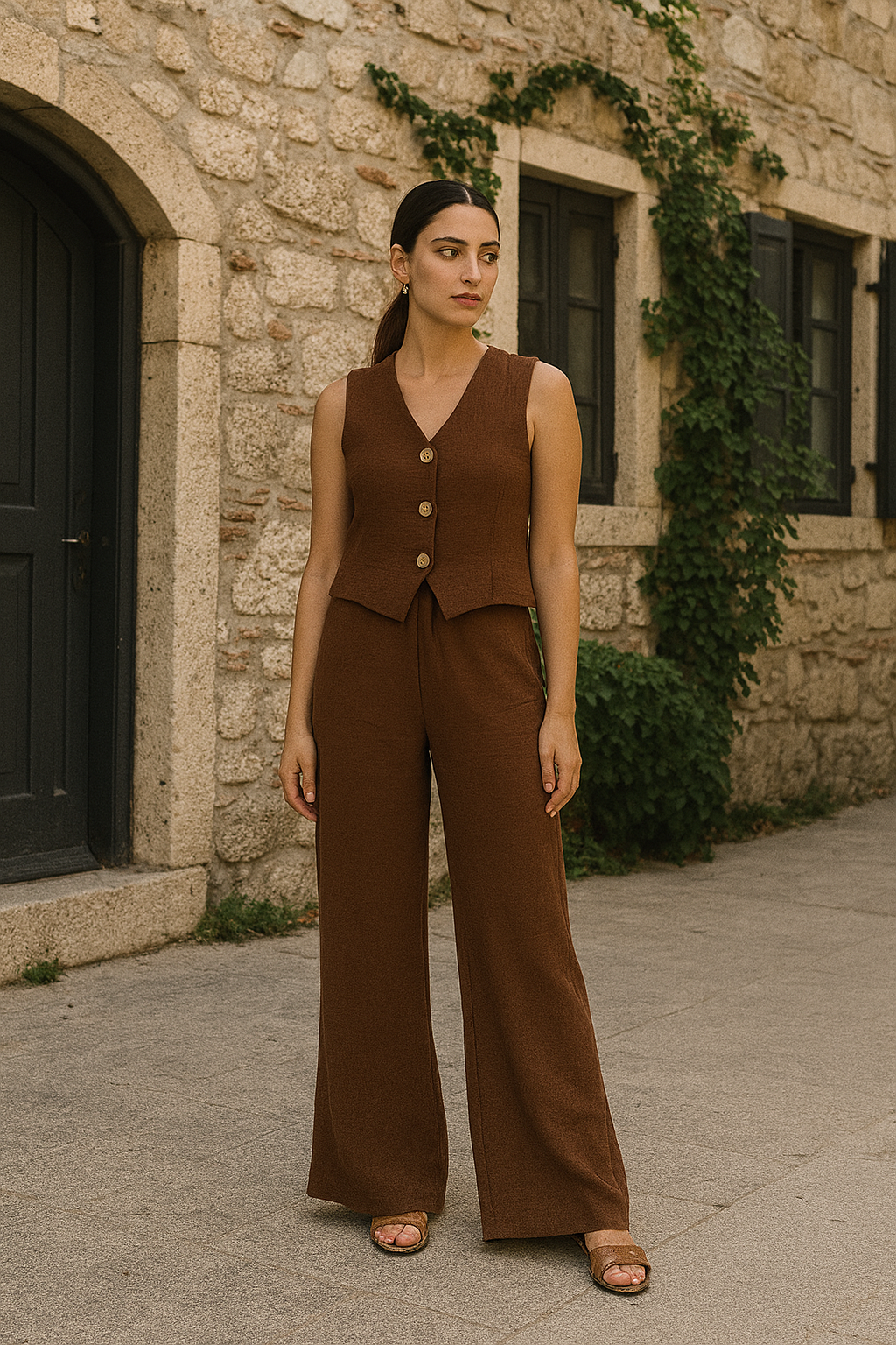 Çift Katlı Müslin Yelek Takım