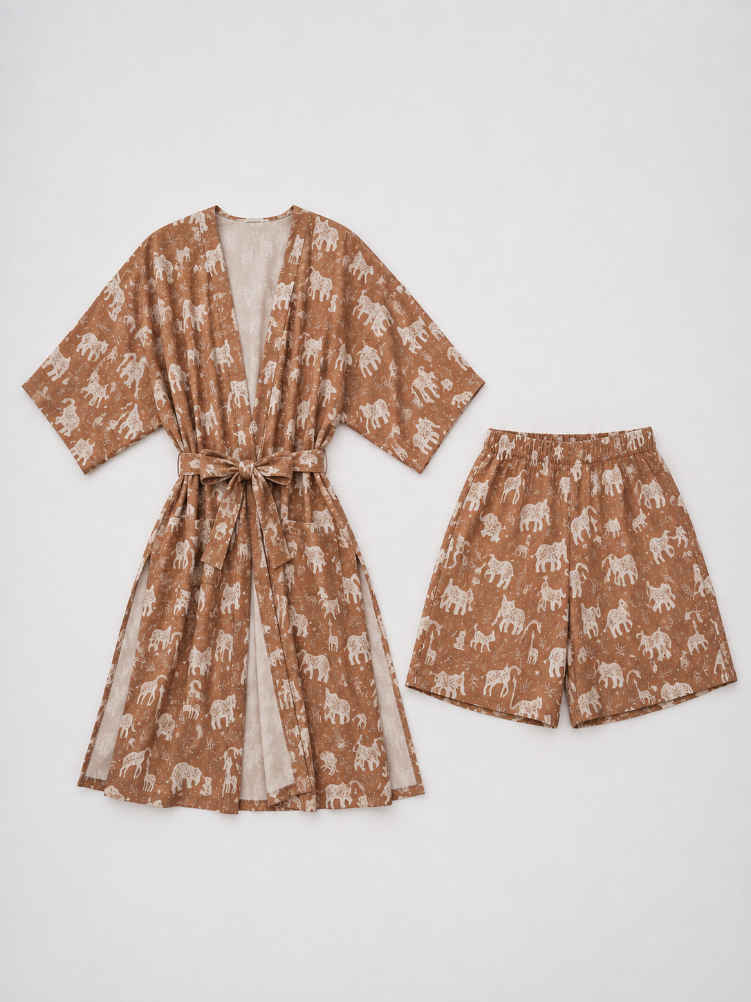 Müslin Kimono & Şort Takım | Safari - %100 Pamuk