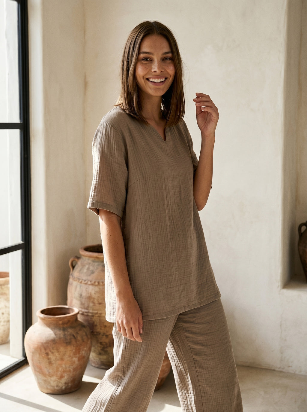 Oversize Bluz & Bol Kesim Pantolon Takım | %100 Pamuk Çift Kat Müslin