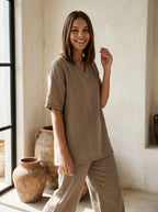 Oversize Bluz & Bol Kesim Pantolon Takım | %100 Pamuk Çift Kat Müslin