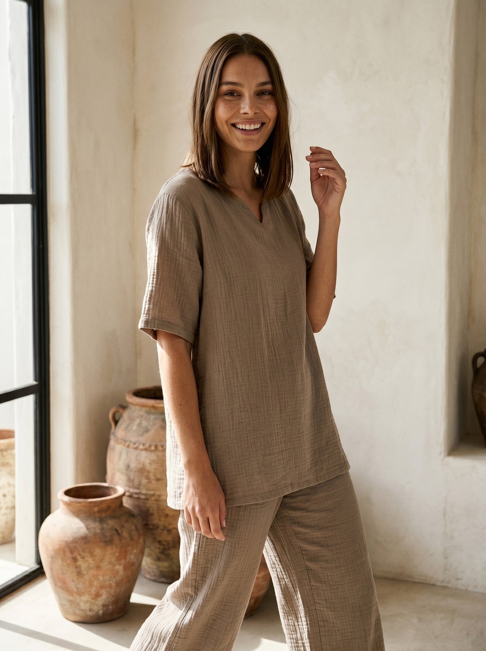 Oversize Bluz & Bol Kesim Pantolon Takım | %100 Pamuk Çift Kat Müslin