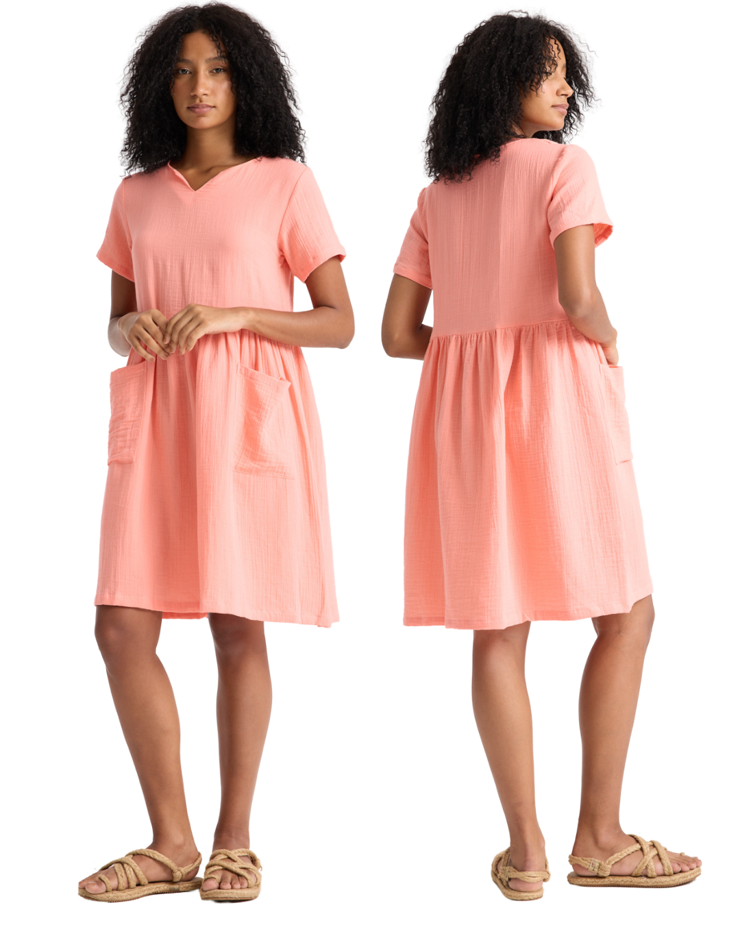 Büyük Beden Çift Katlı Müslin Cepli Elbise