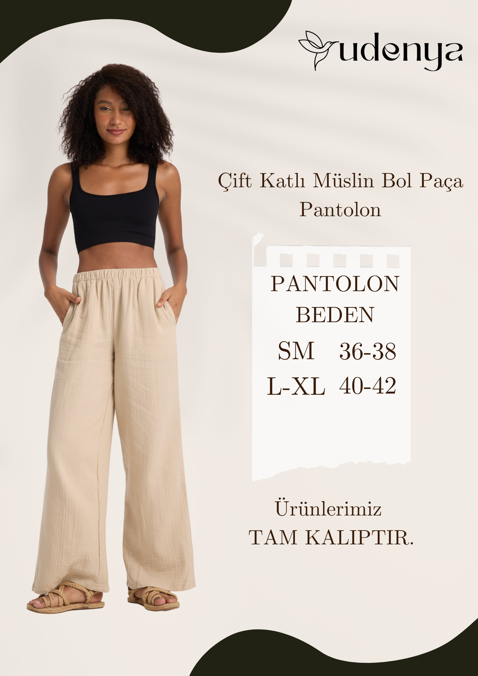 Çift Katlı Müslin Bol Paça Pantolon
