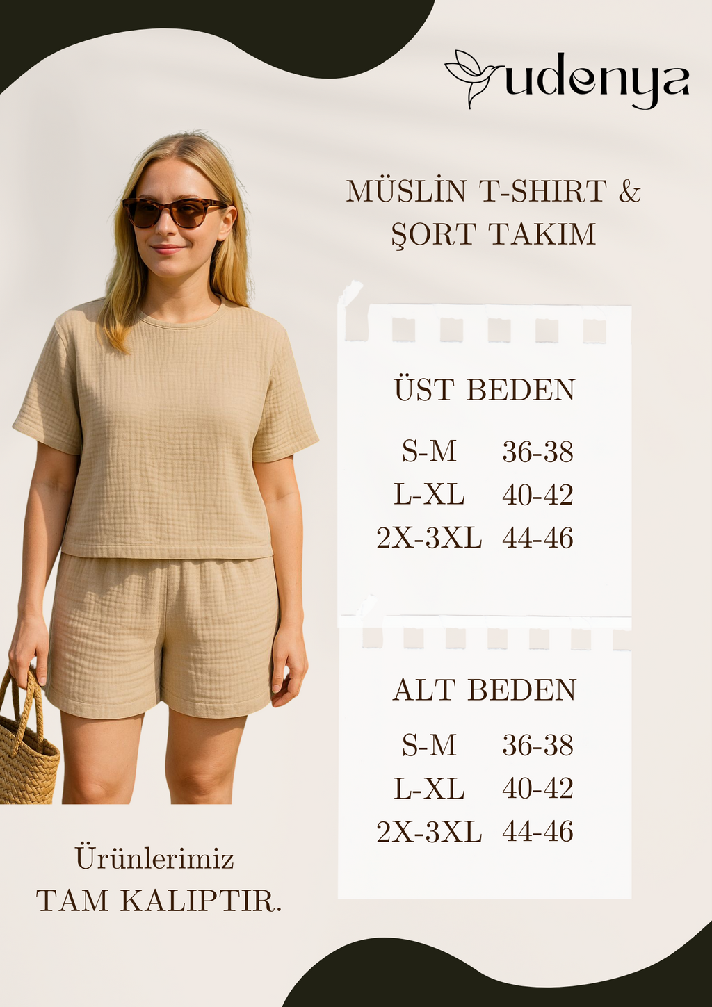 Çift Katlı Müslin T-Shirt & Şort Takım