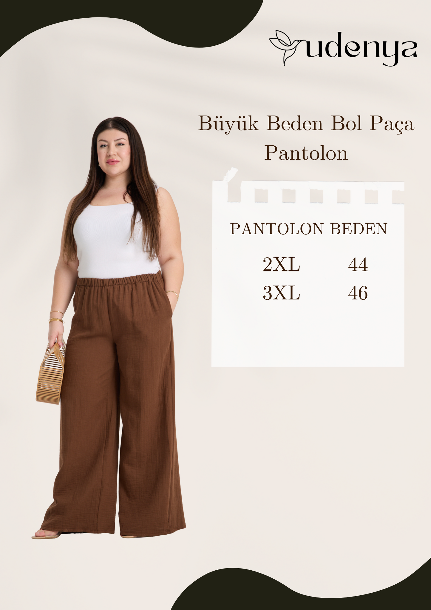 Büyük Beden Çift Kat Müslin Bol Paça Pantolon