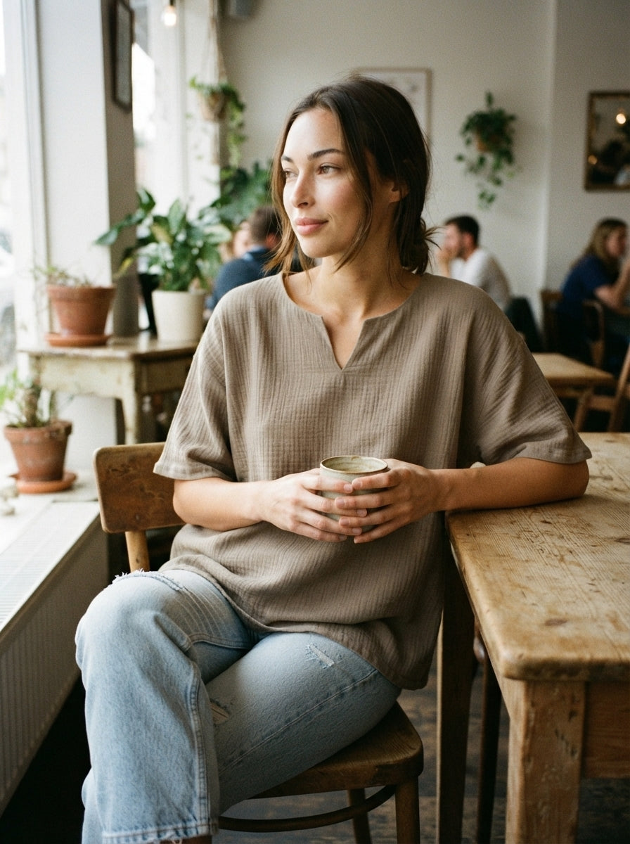 Oversize Bluz | %100 Pamuk Çift Kat Müslin