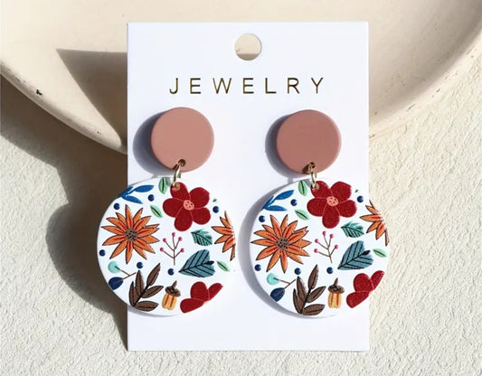 Bordo Çiçekli Akrilik Küpe