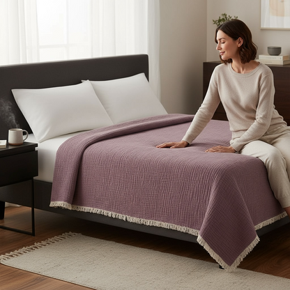 Bulut Dokunuşu – 4 Kat Müslin & 3 Kat Elyaf Yatak Örtüsü / Yorgan (230x240 cm)