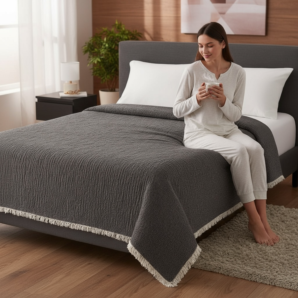 Bulut Dokunuşu – 4 Kat Müslin & 3 Kat Elyaf Yatak Örtüsü / Yorgan (230x240 cm)