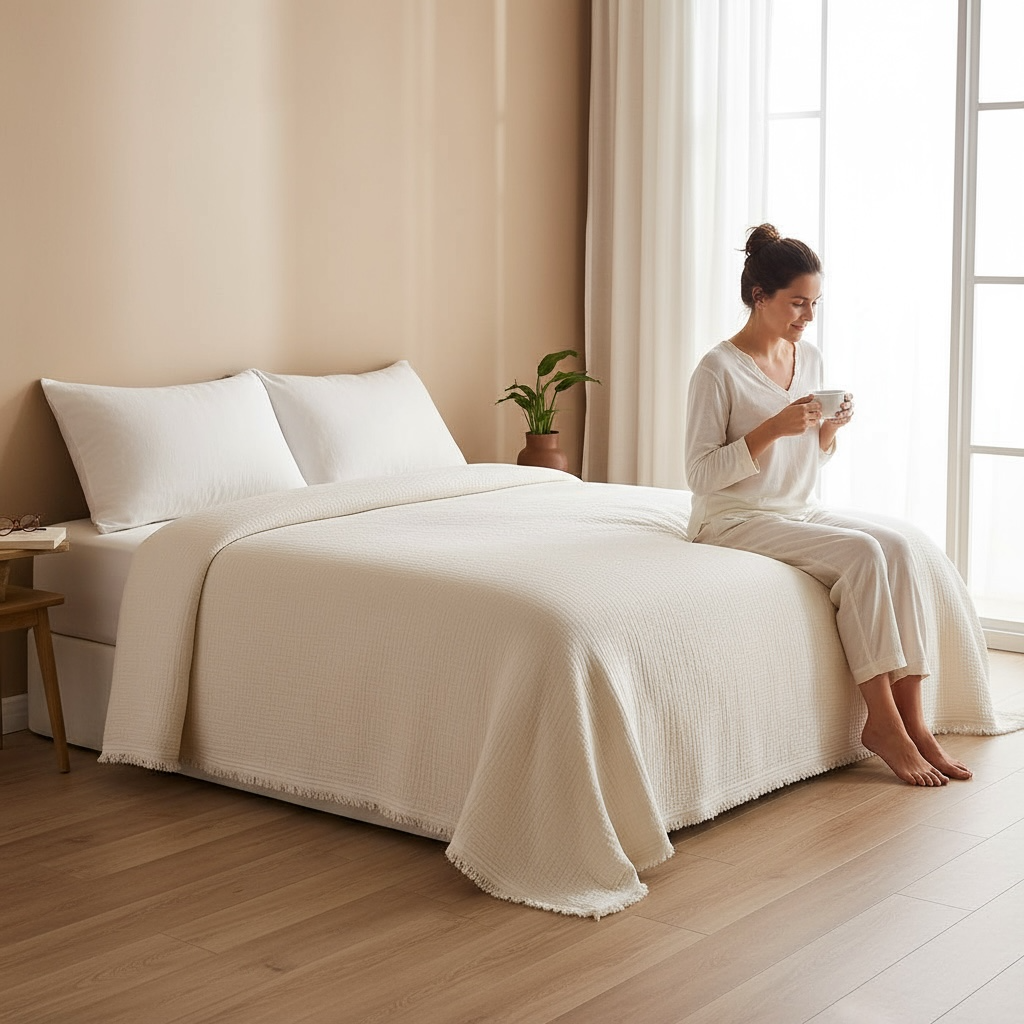 Bulut Dokunuşu – 4 Kat Müslin & 3 Kat Elyaf Yatak Örtüsü / Yorgan (230x240 cm)