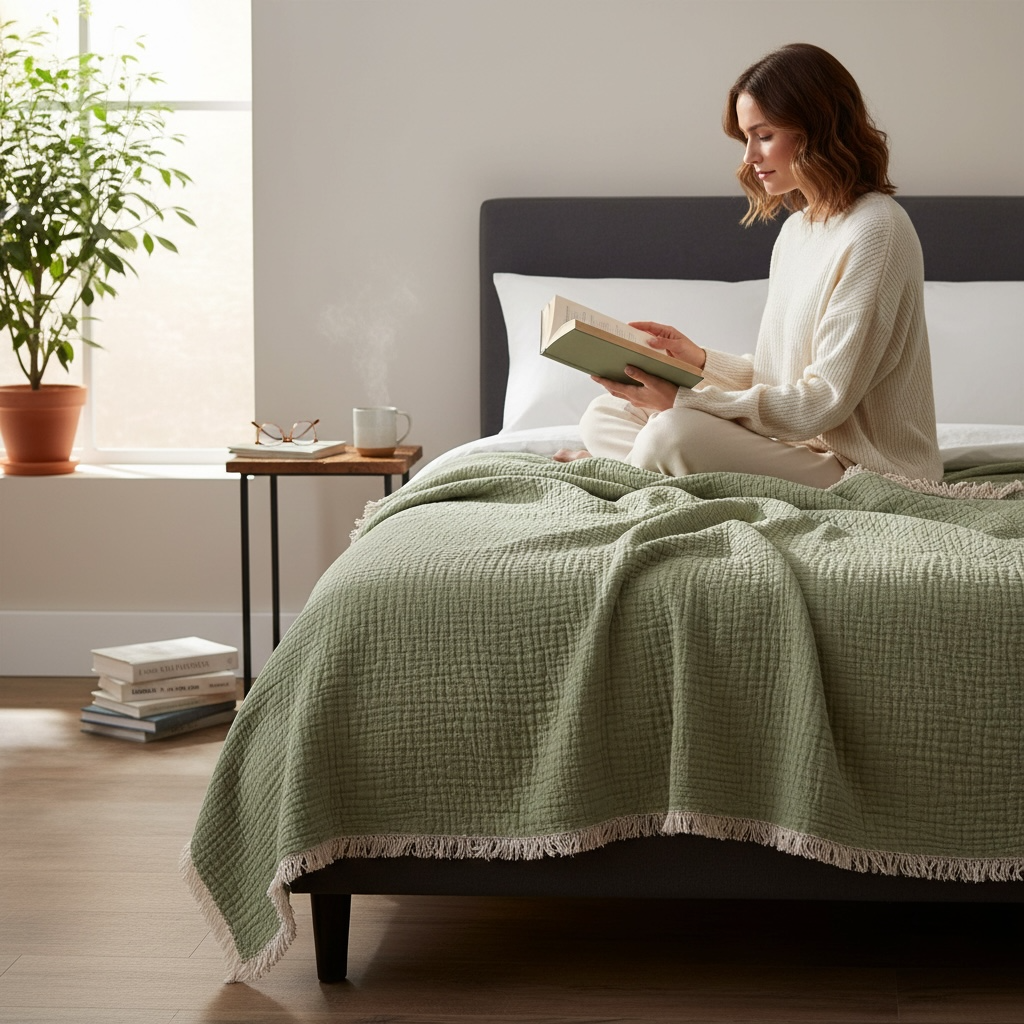 Bulut Dokunuşu – 4 Kat Müslin & 3 Kat Elyaf Yatak Örtüsü / Yorgan (230x240 cm)