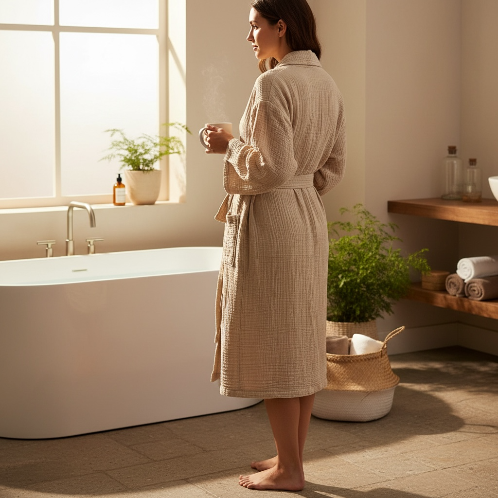 %100 Pamuk Müslin Lüks Kadın Bornoz & Sabahlık – Ultra Hafif & Nefes Alan Doku