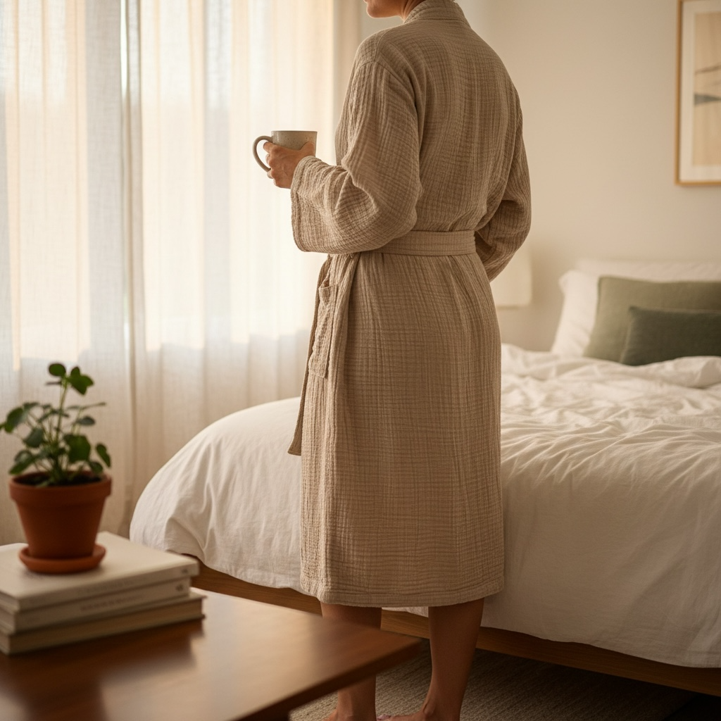 %100 Pamuk Müslin Lüks Kadın Bornoz & Sabahlık – Ultra Hafif & Nefes Alan Doku