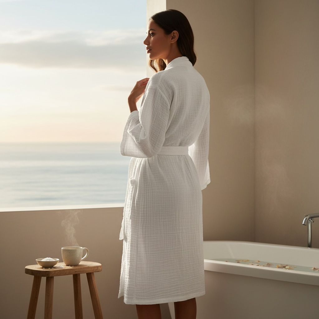 %100 Pamuk Müslin Lüks Kadın Bornoz & Sabahlık – Ultra Hafif & Nefes Alan Doku