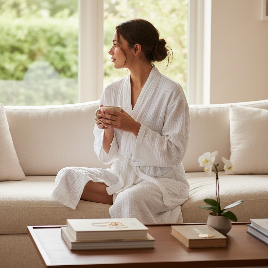 %100 Pamuk Müslin Lüks Kadın Bornoz & Sabahlık – Ultra Hafif & Nefes Alan Doku