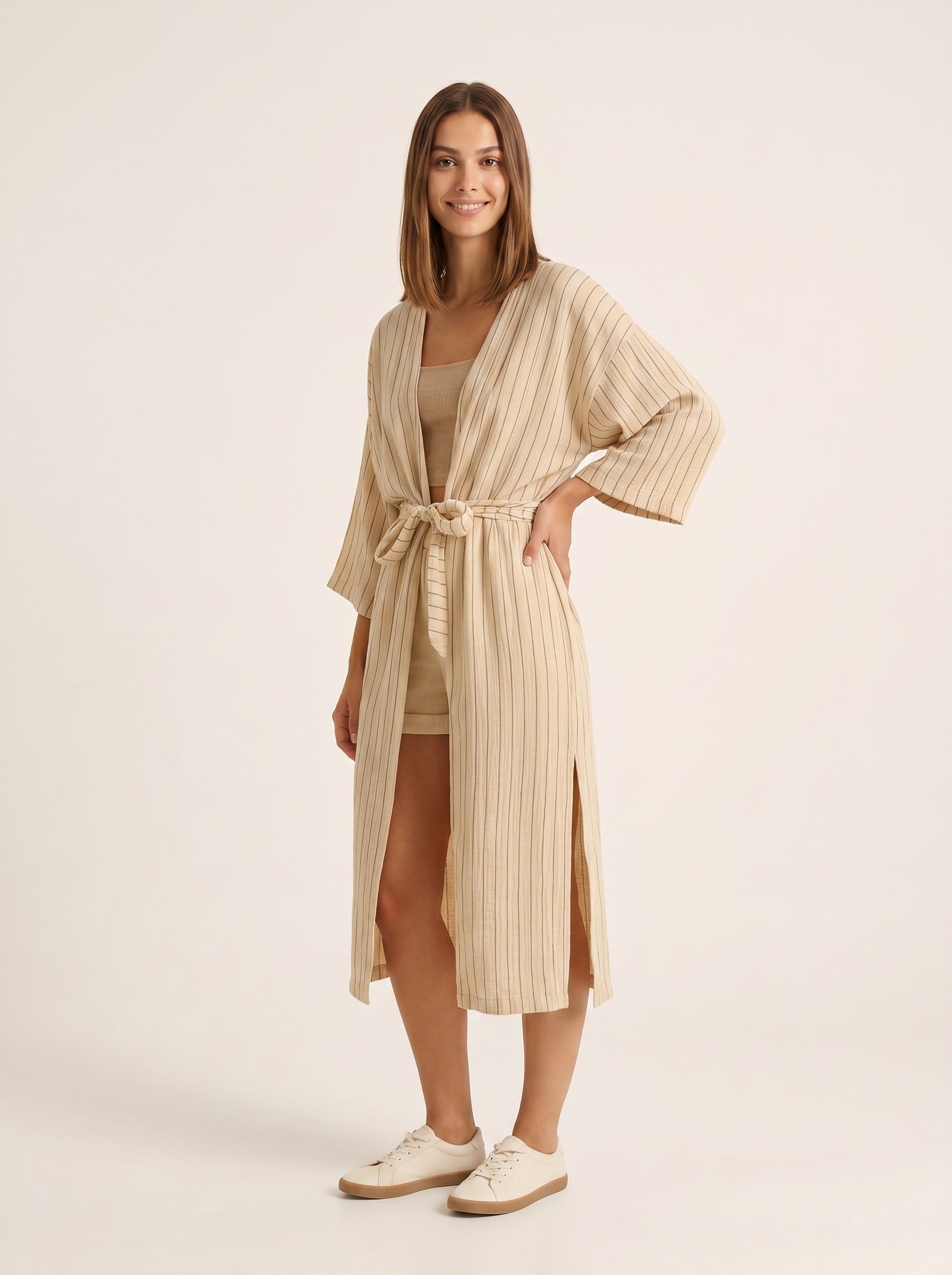 Müslin Kimono + Hediye Toka | Çizgili & Oversize