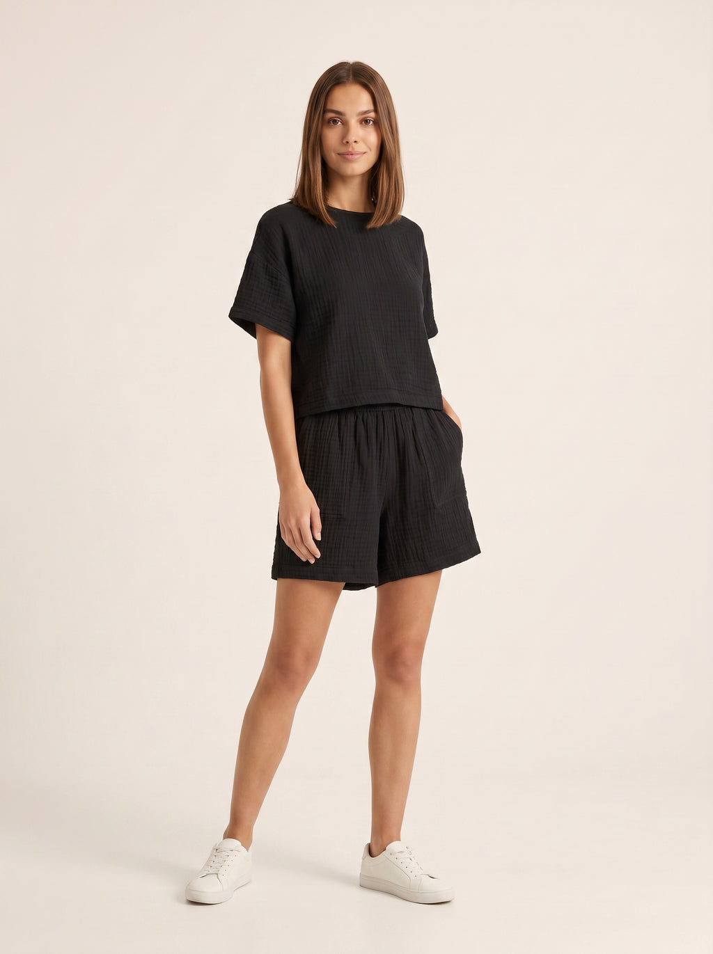 Çift Katlı Müslin T-Shirt & Şort Takım