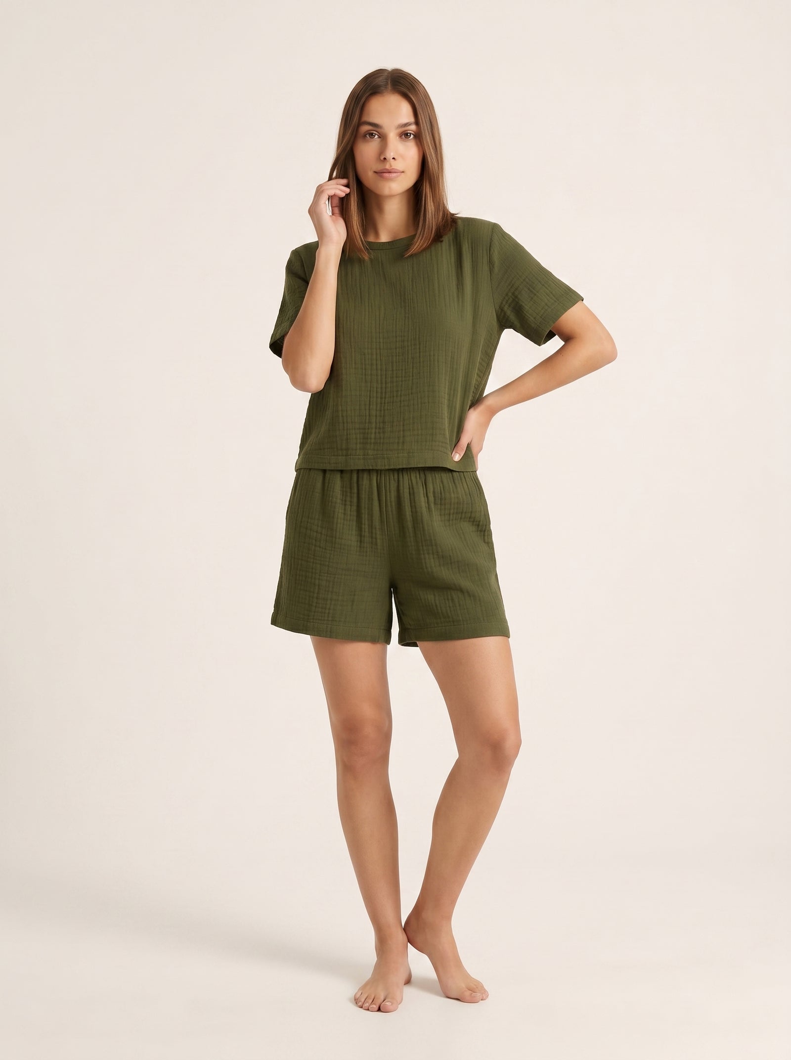 Çift Katlı Müslin T-Shirt & Şort Takım