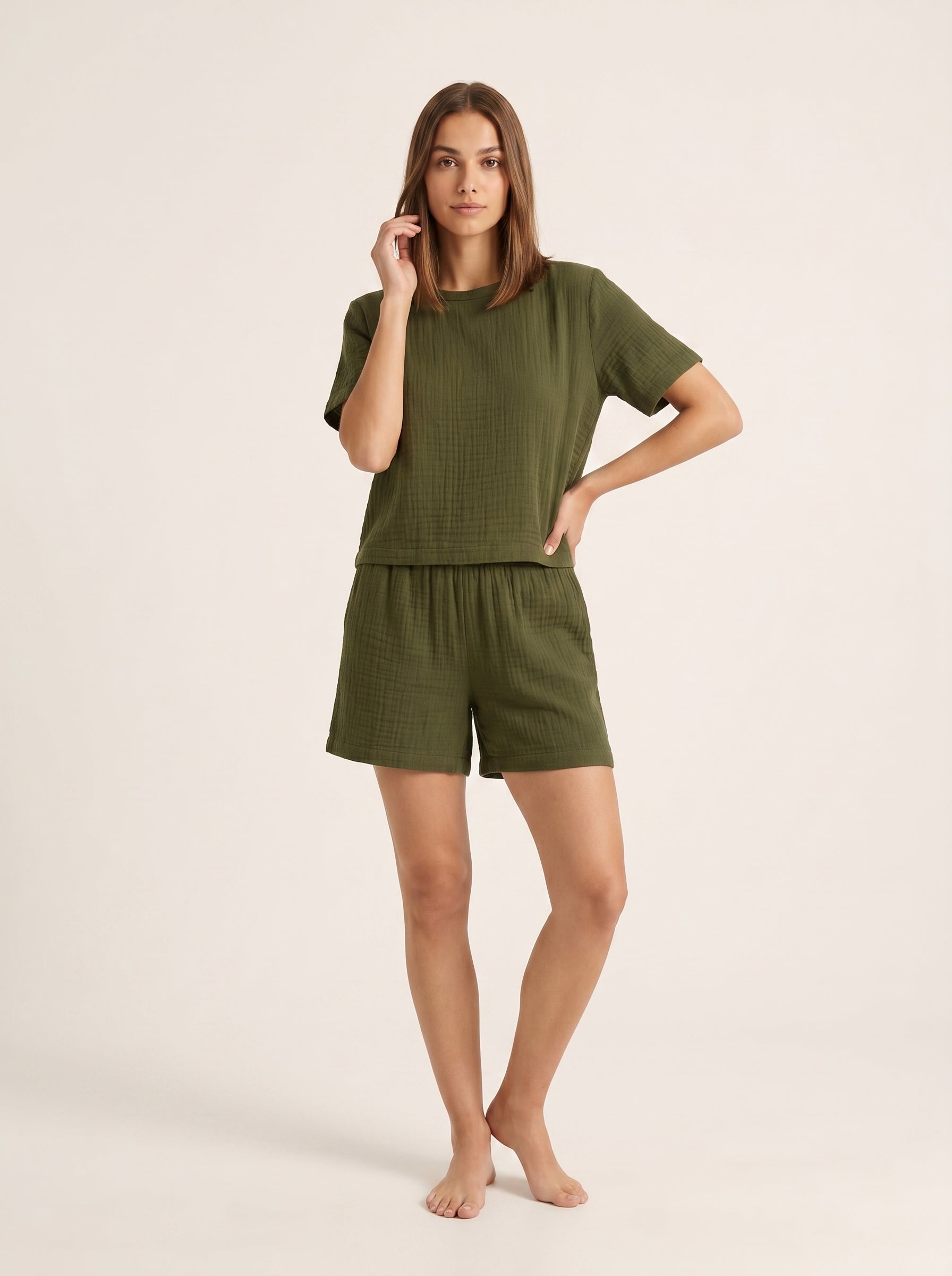 Çift Katlı Müslin T-Shirt & Şort Takım
