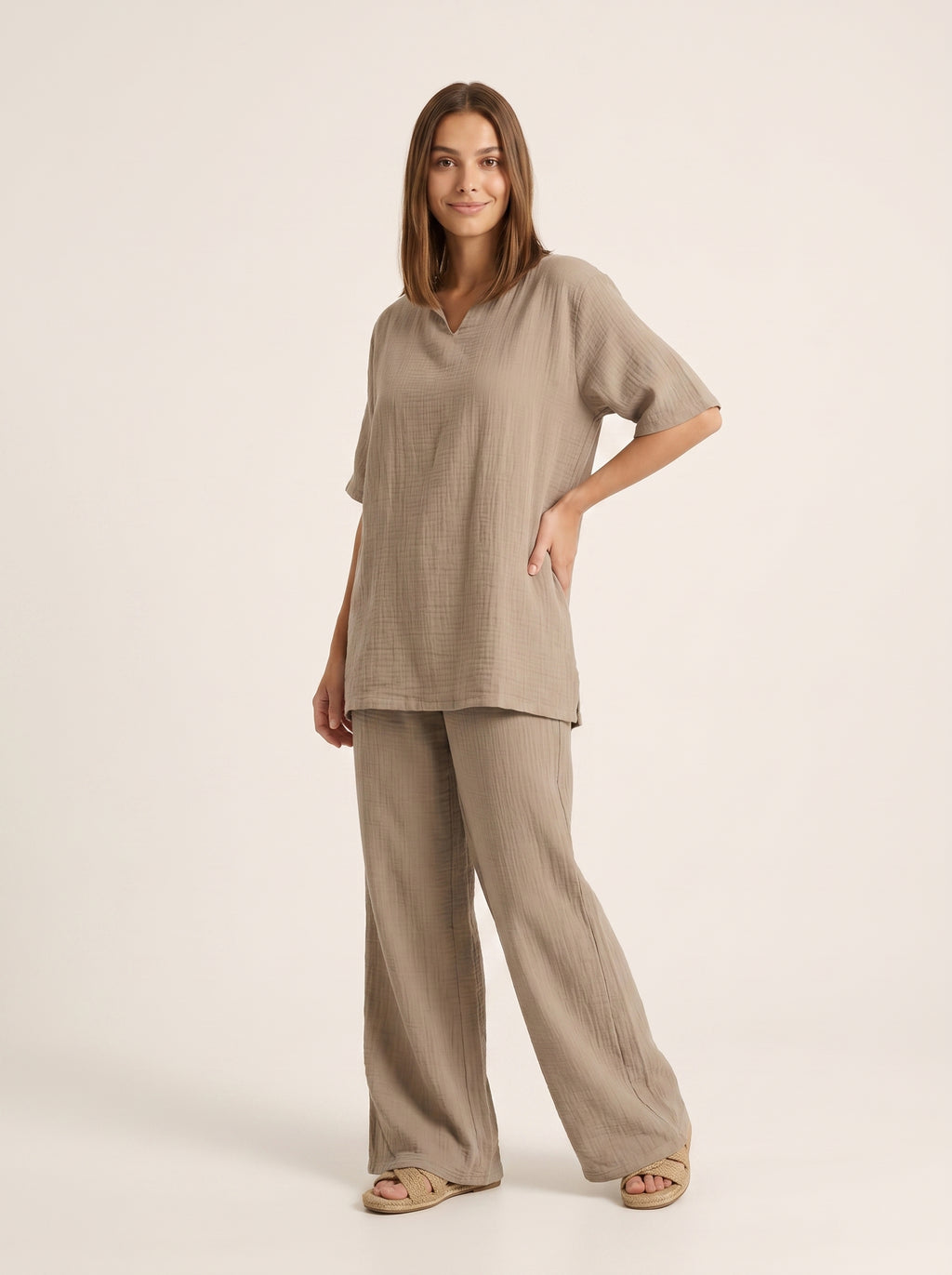 Oversize Bluz & Bol Kesim Pantolon Takım | %100 Pamuk Çift Kat Müslin