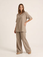 Oversize Bluz & Bol Kesim Pantolon Takım | %100 Pamuk Çift Kat Müslin