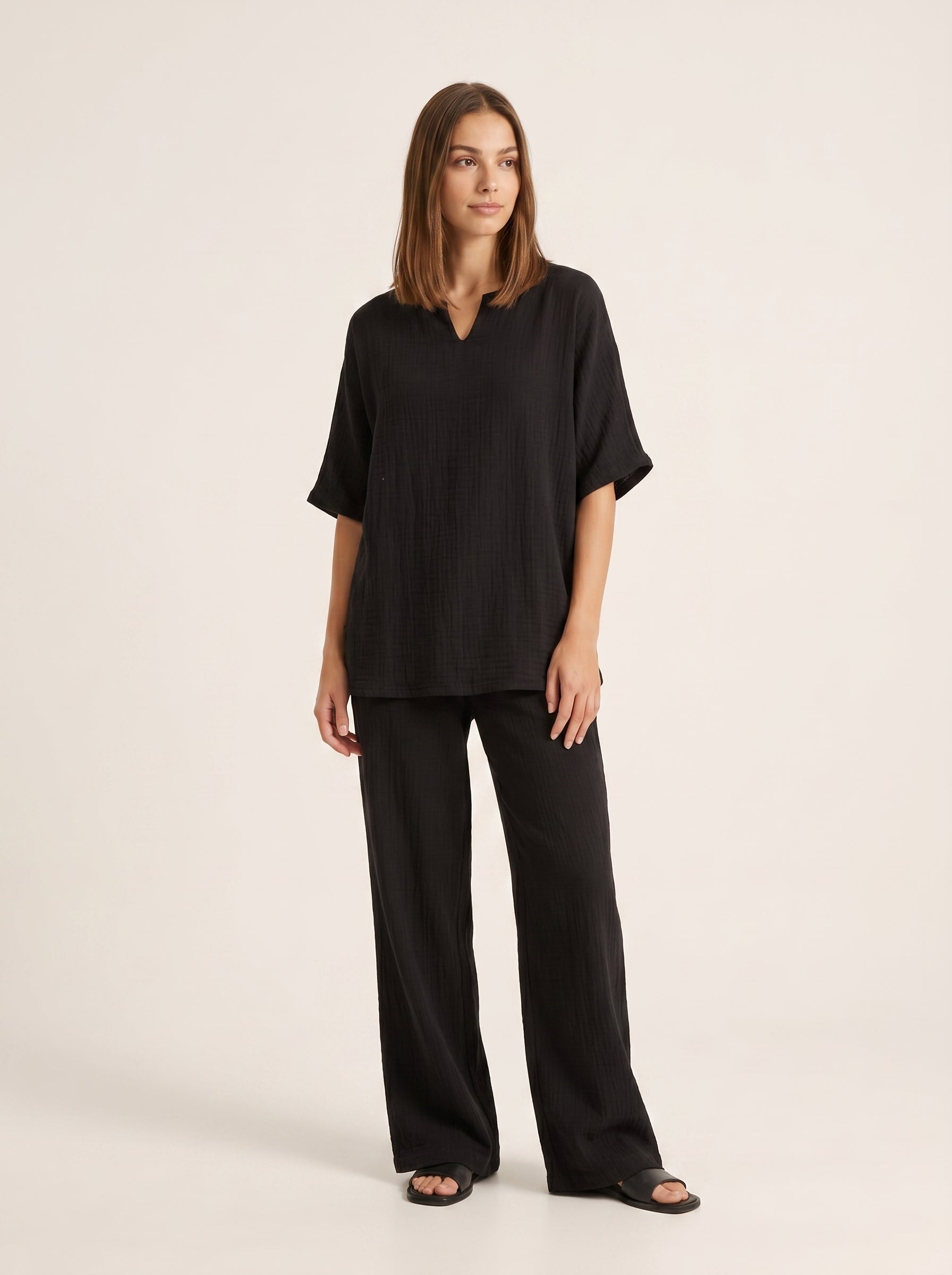 Oversize Bluz & Bol Kesim Pantolon Takım | %100 Pamuk Çift Kat Müslin