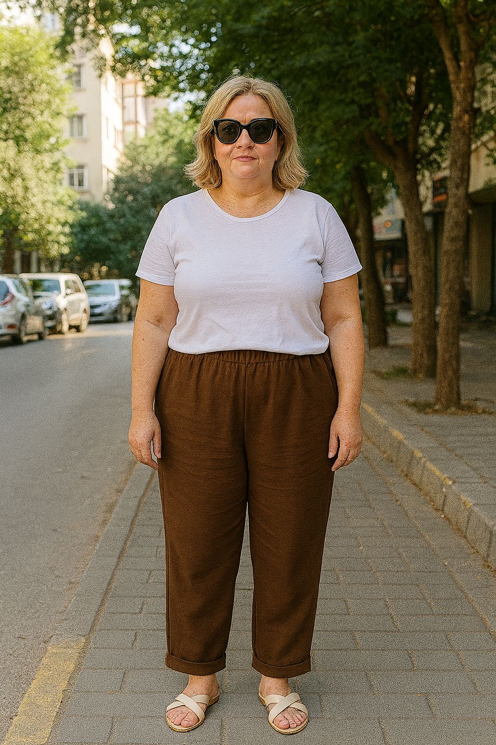 Büyük Beden Düz Pantolon | Çift Kat %100 Pamuk Müslin
