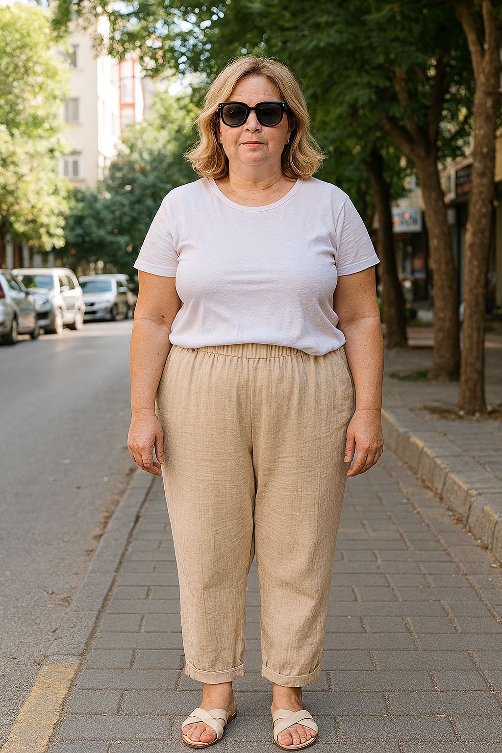 Büyük Beden Düz Pantolon | Çift Kat %100 Pamuk Müslin