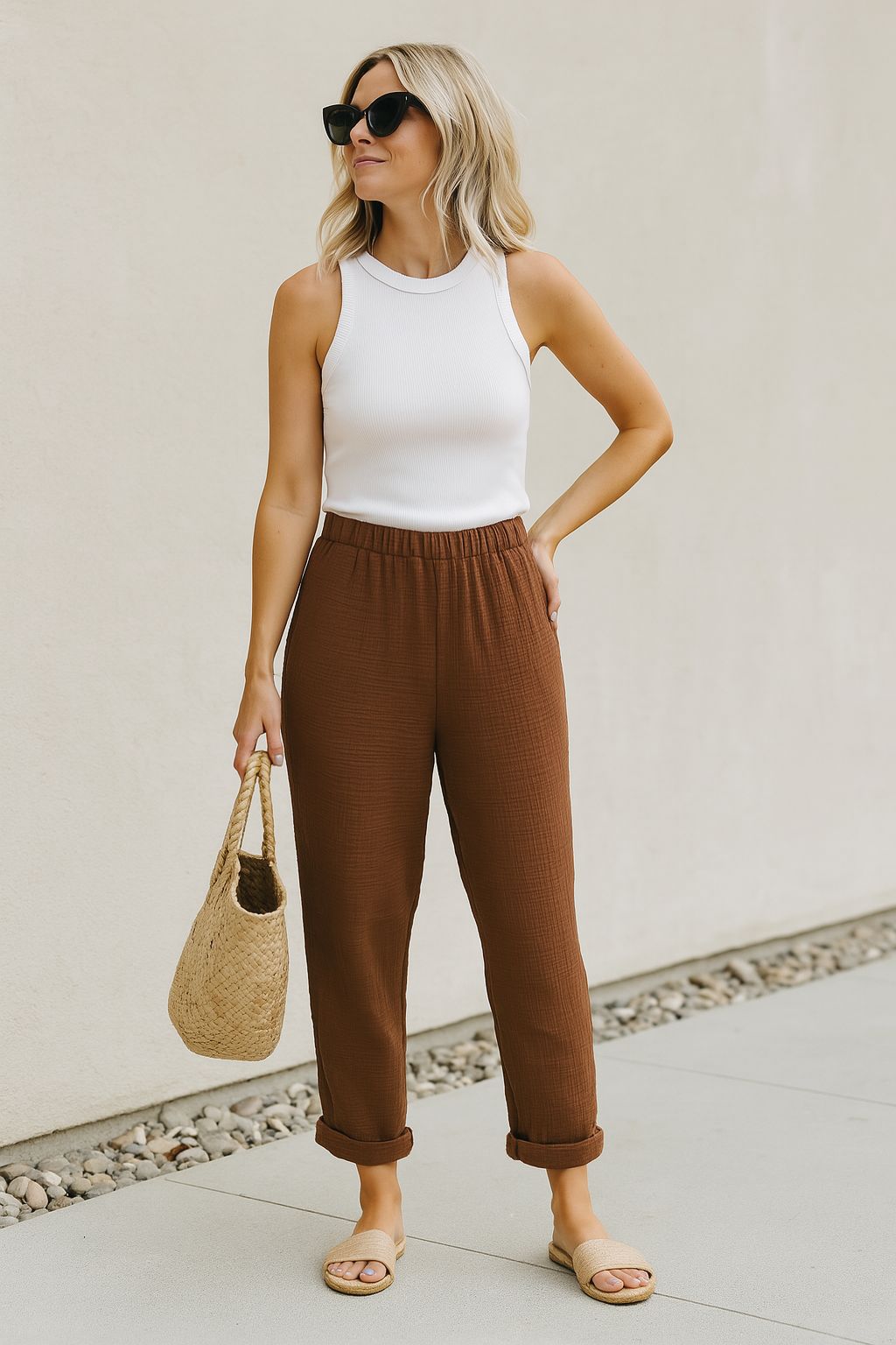 Çift Katlı Müslin Düz Pantolon