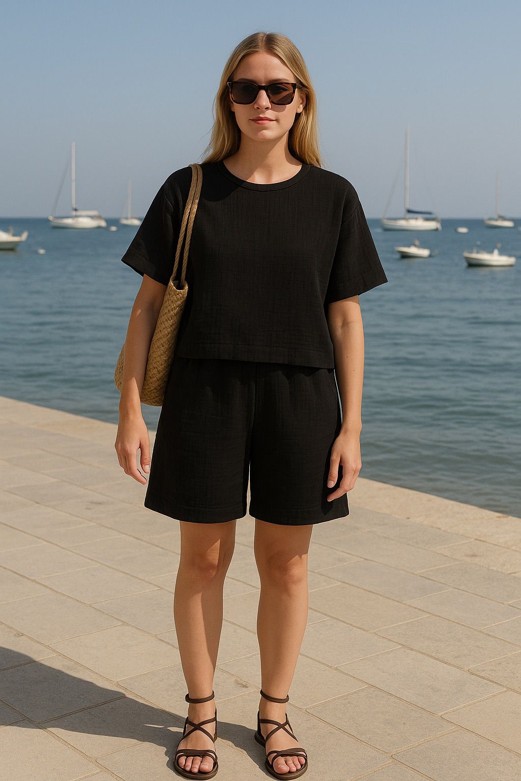 Çift Katlı Müslin T-Shirt & Şort Takım