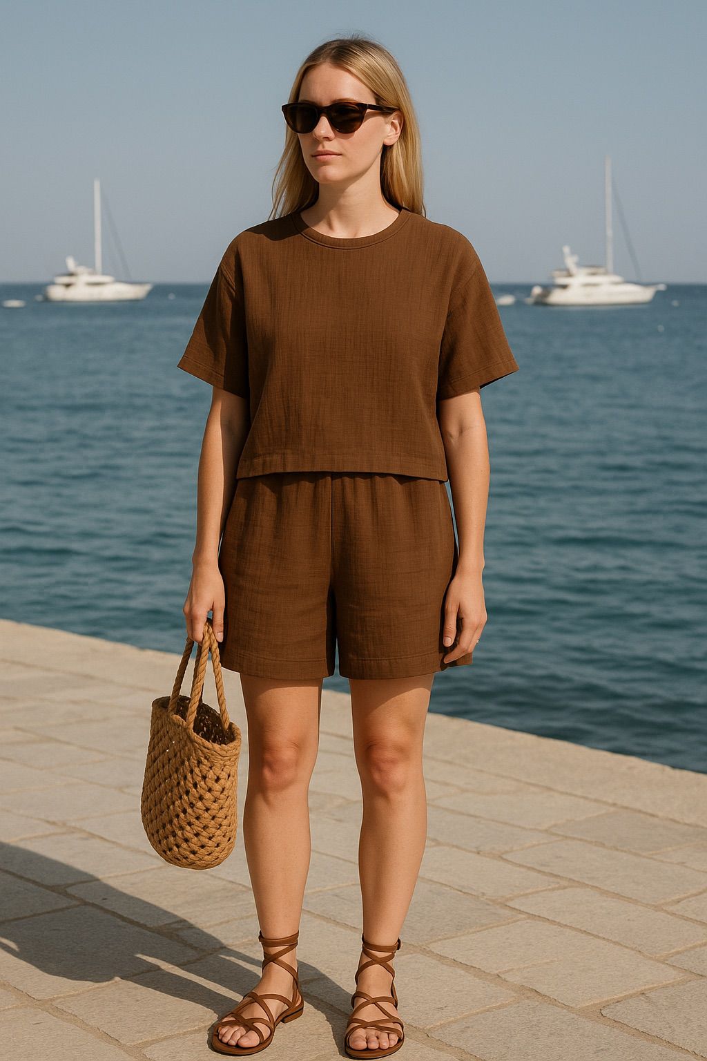 Çift Katlı Müslin T-Shirt & Şort Takım