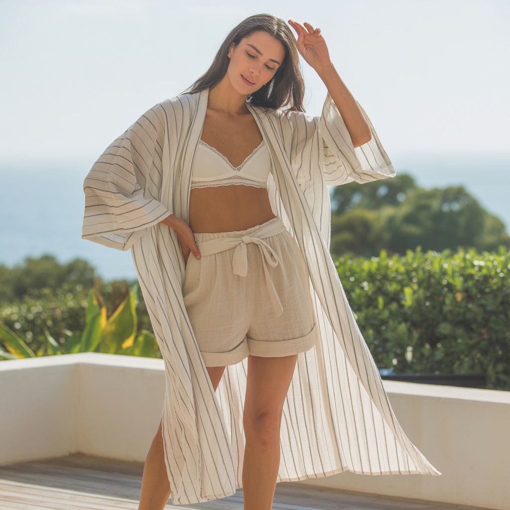 Çizgili Oversize Müslin Kimono  + Hediye Toka 🎁