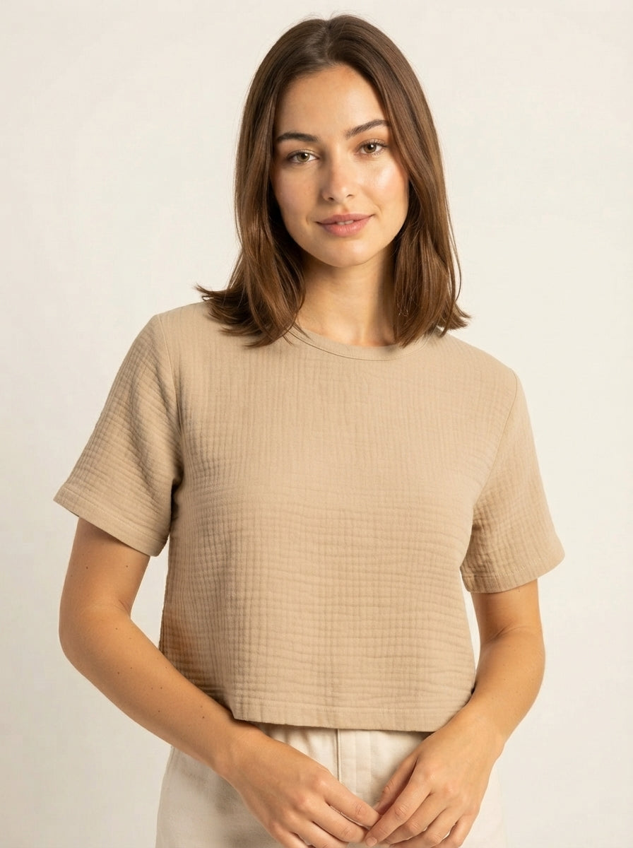 Çift Katlı Müslin T-Shirt