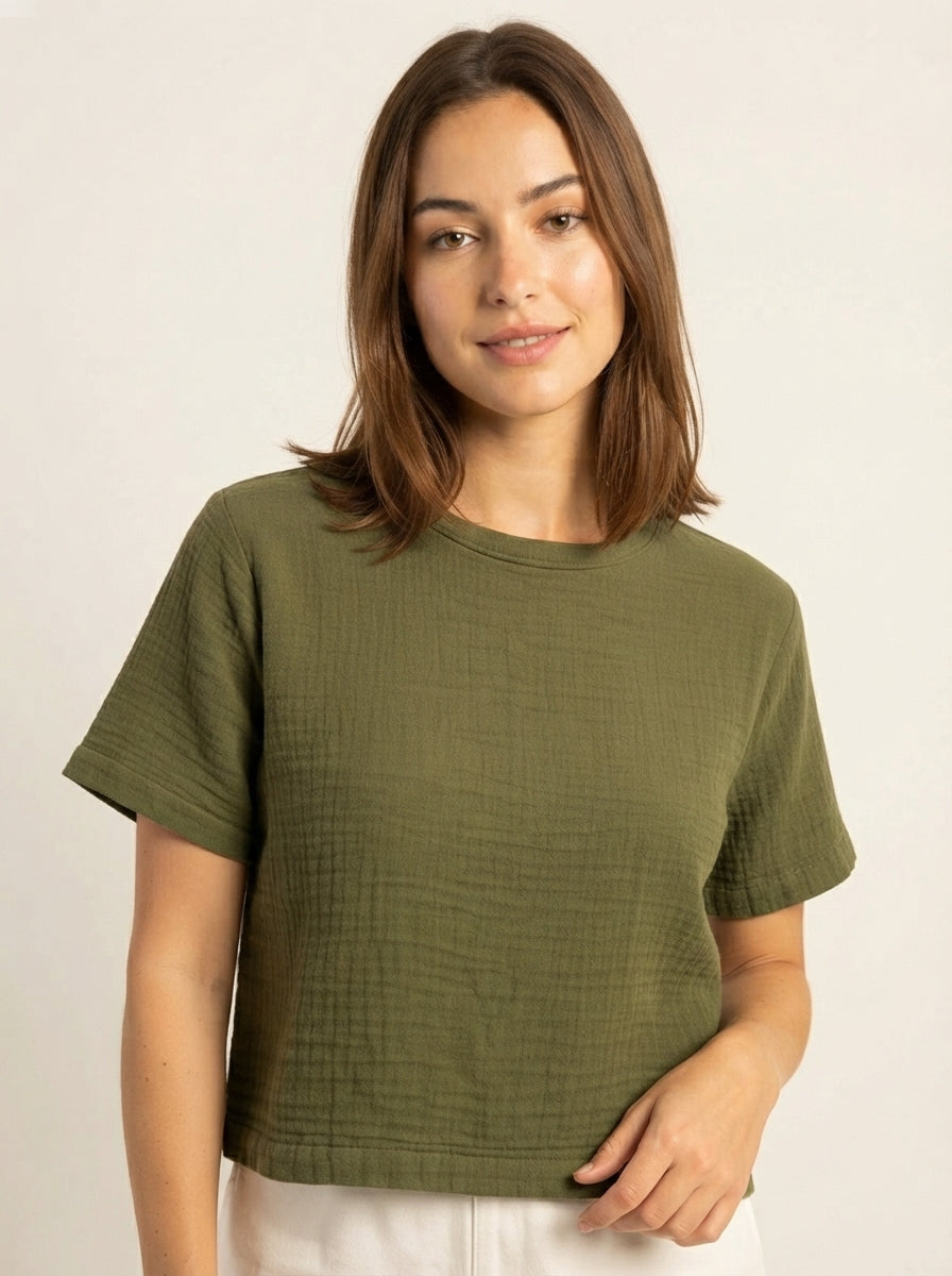 Çift Katlı Müslin T-Shirt