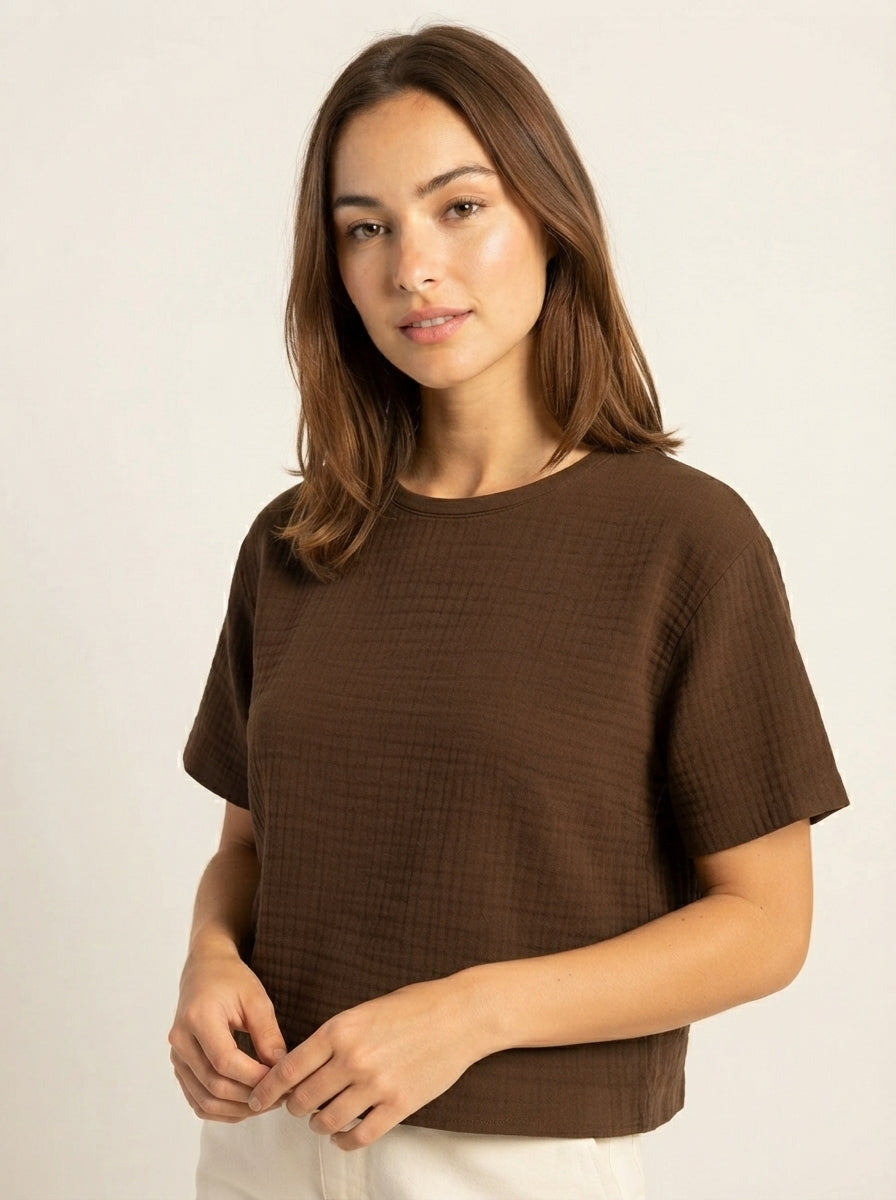 Çift Katlı Müslin T-Shirt