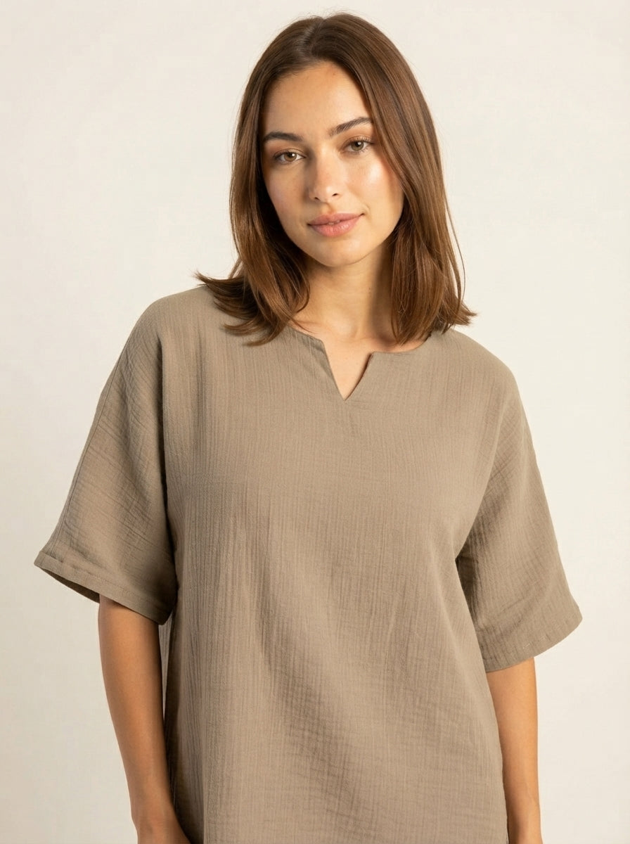 Oversize Bluz | %100 Pamuk Çift Kat Müslin
