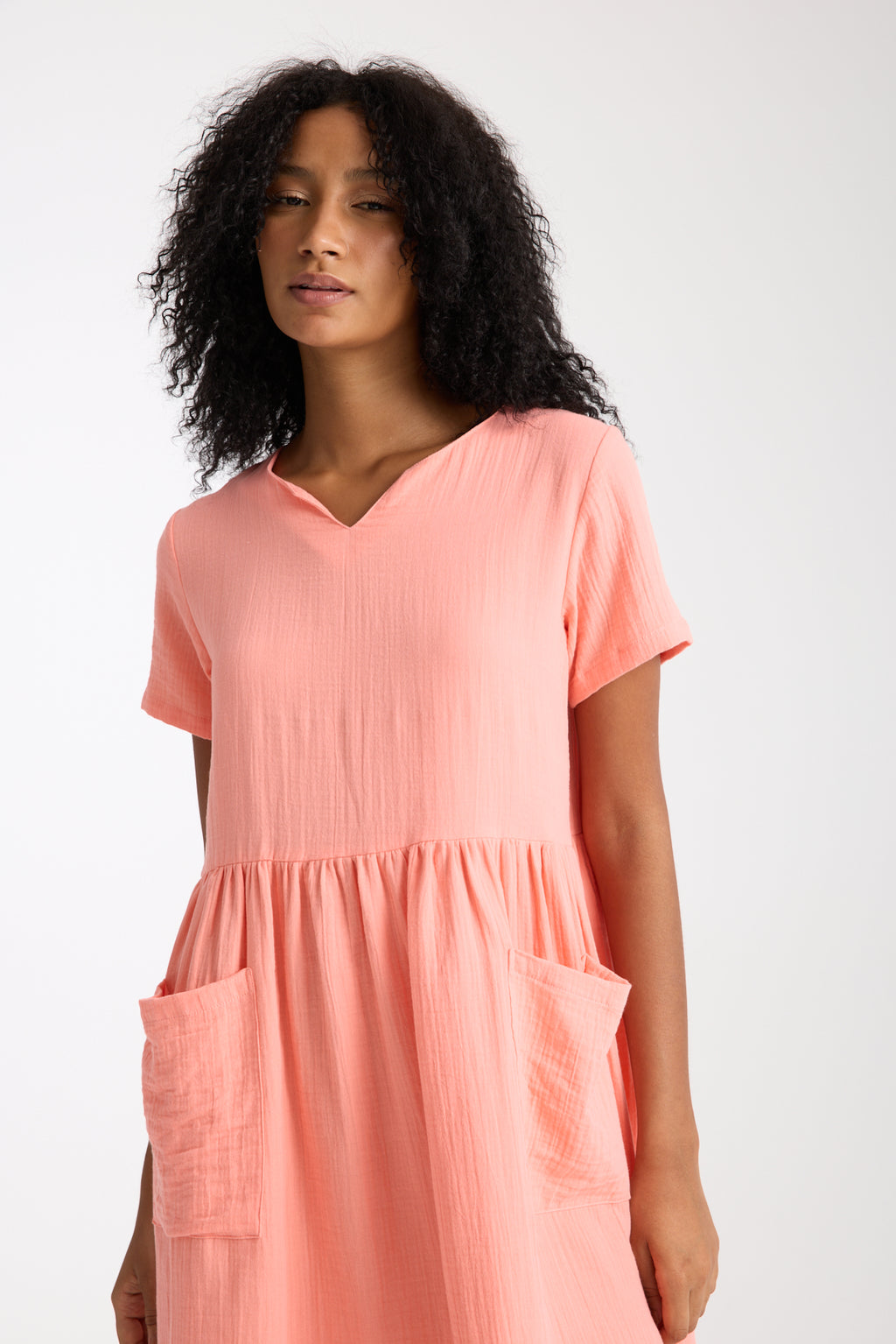 Büyük Beden Çift Katlı Müslin Cepli Elbise