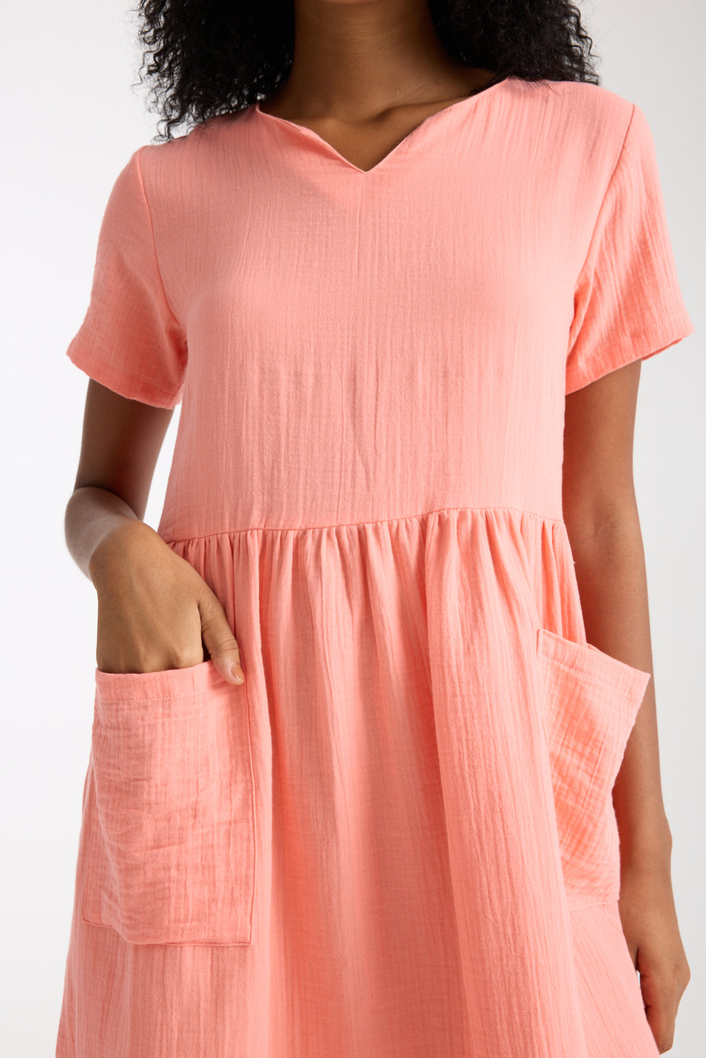 Büyük Beden Çift Katlı Müslin Cepli Elbise