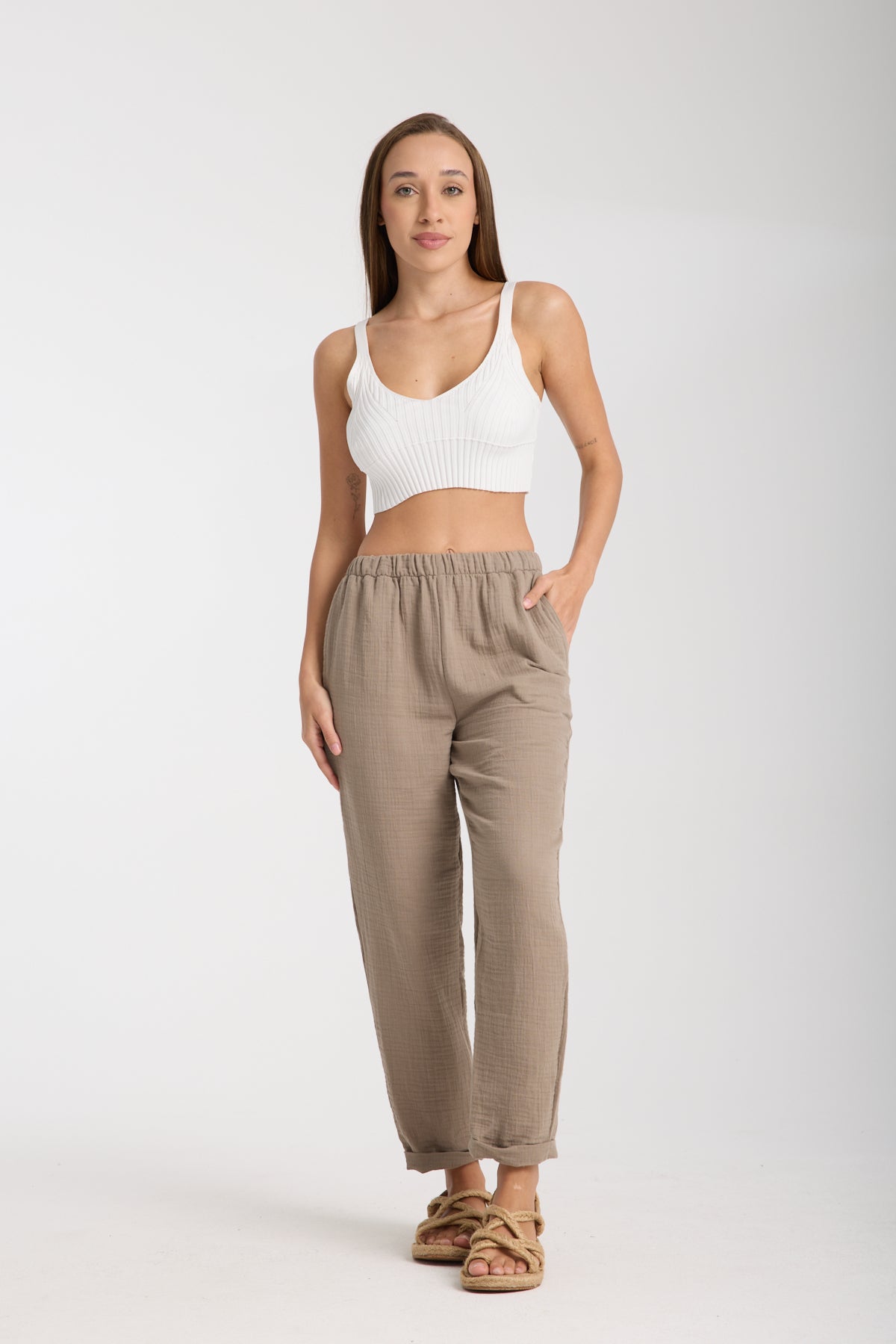 Çift Katlı Müslin Düz Pantolon